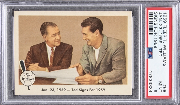 1959 Fleer Ted Williams Key Card #68 "Ted Signs for 1959" – PSA MINT 9